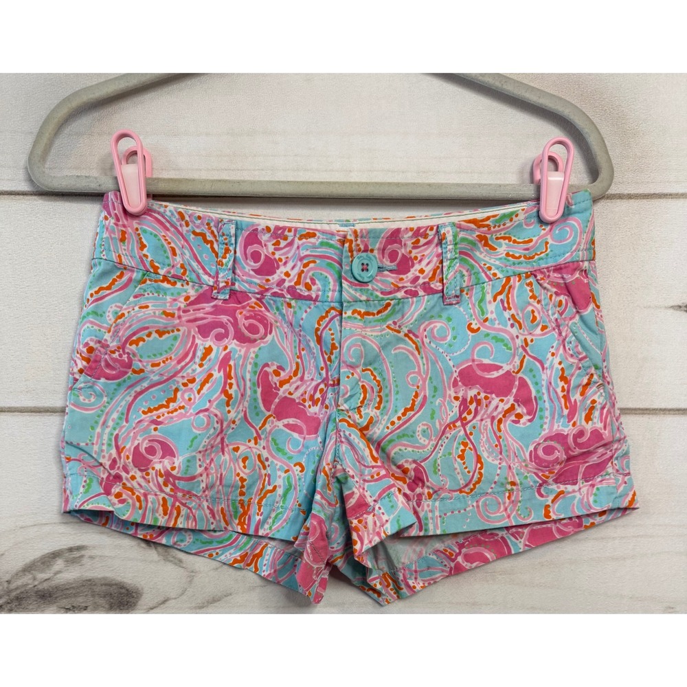 Lilly Pulitzer Walsh Shorts Size 0 Pink Blue Jellyfish Print Cotton Summer Beach